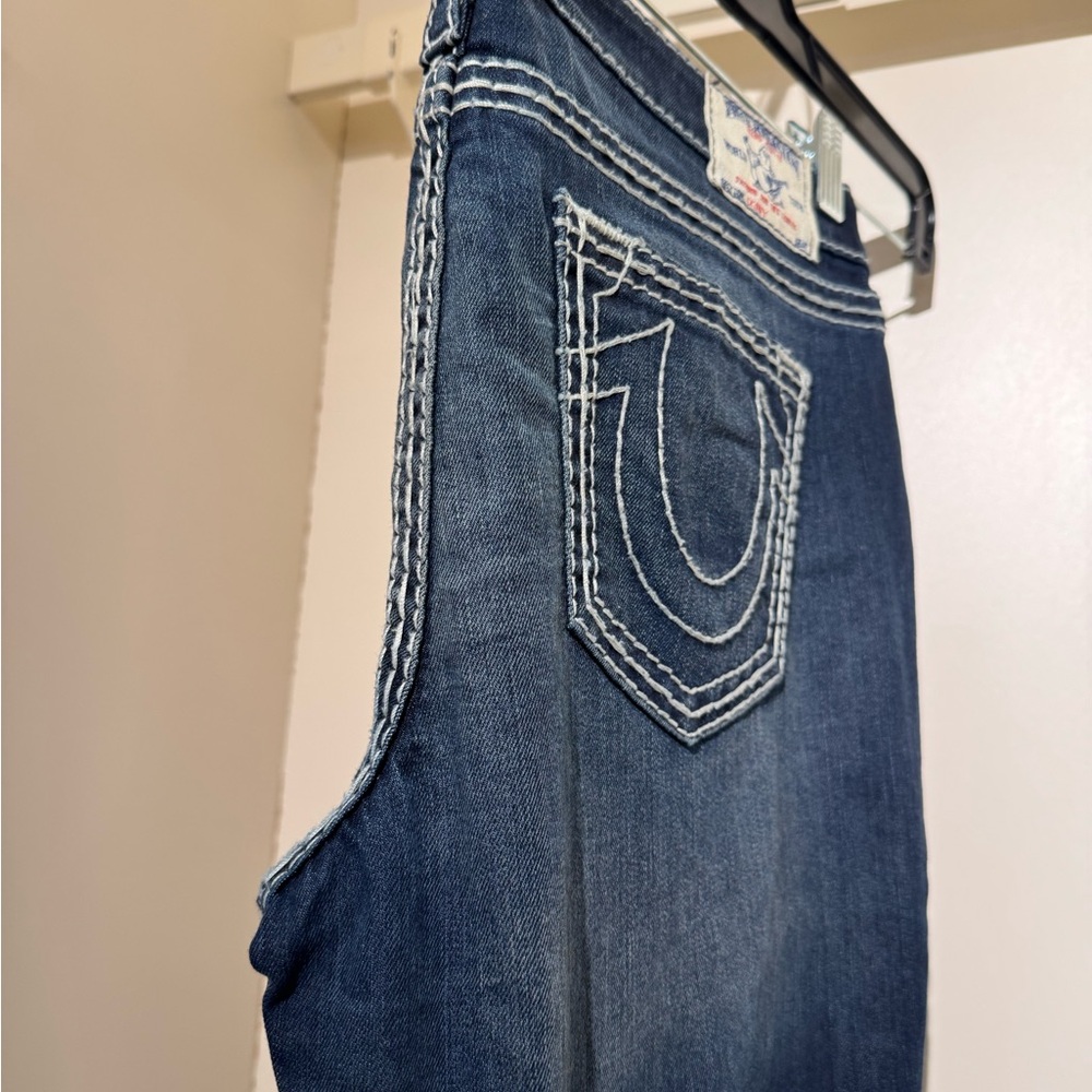 True Religion Blue Boot Cut Jeans with Horseshoe Stitching